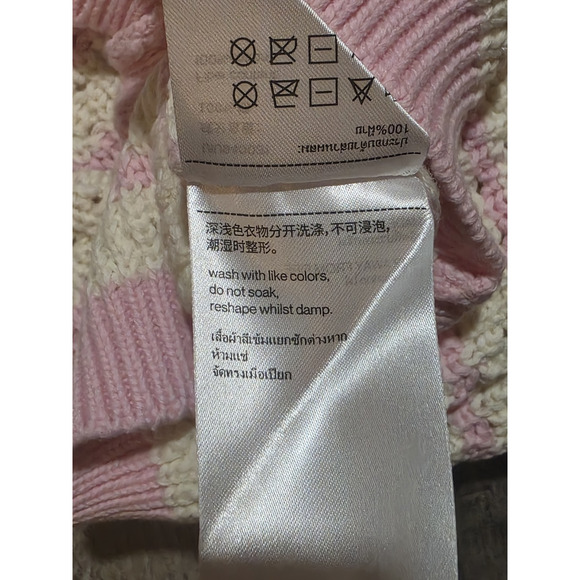 URBAN REVIVO Womens XS Striped Knit Top Pink White 100% Cotton Crochet NWT - Picture 6 of 7